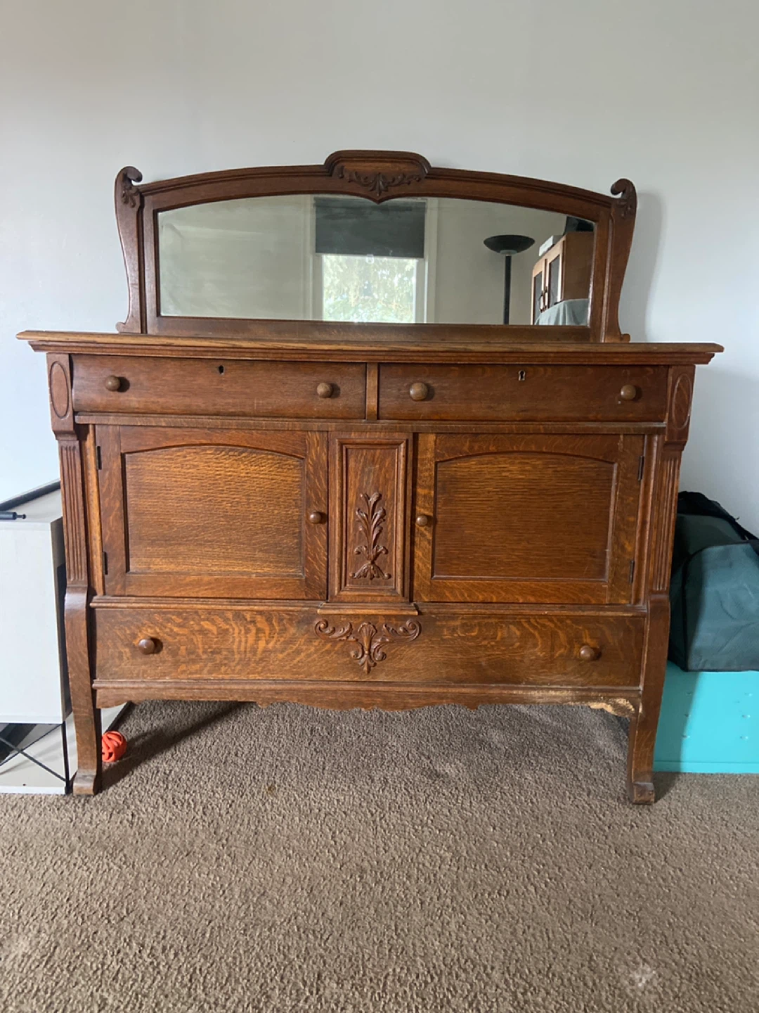 Antique Oak Sideboard with Mirror