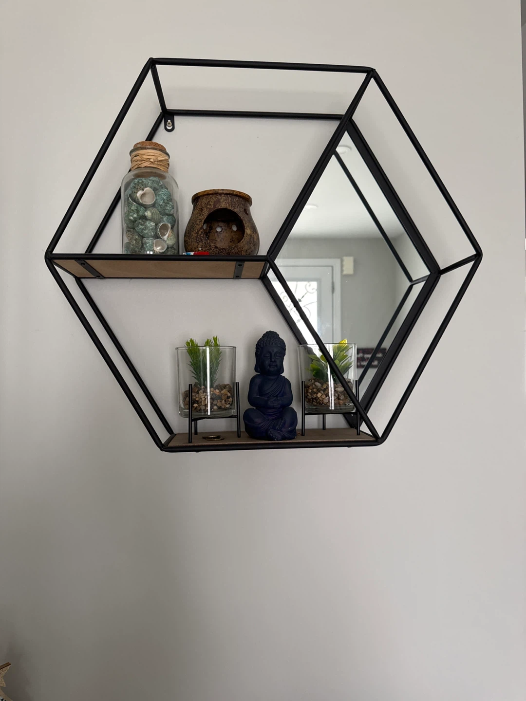 Geometric Hexagon Wall Shelf with Mirror
