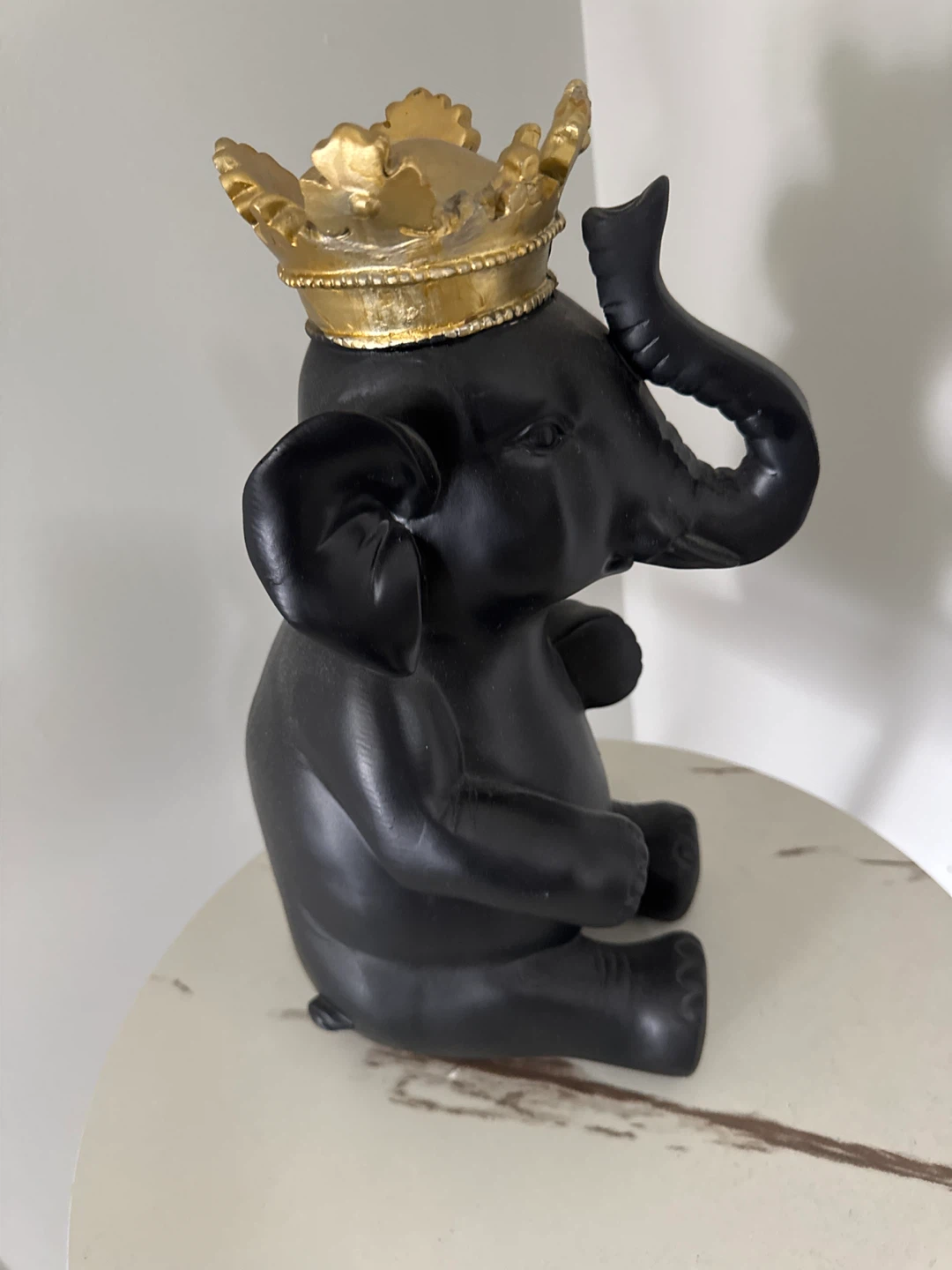 Decorative Black Elephant Figurine with Gold Crown - photo 2