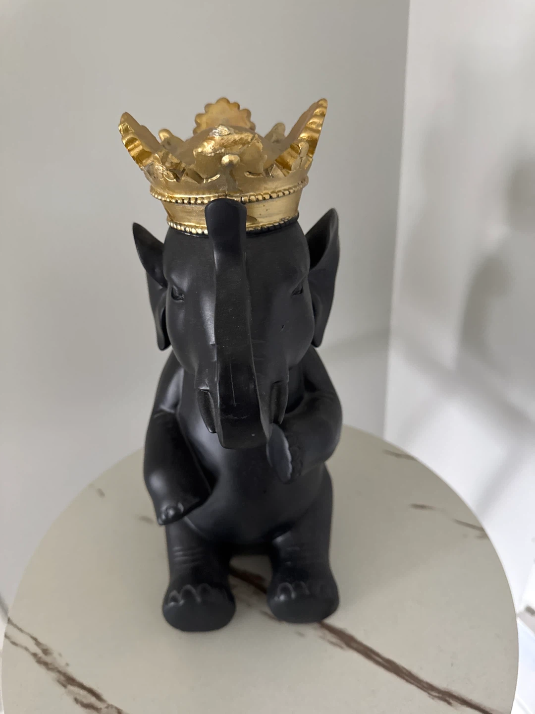 Decorative Black Elephant Figurine with Gold Crown