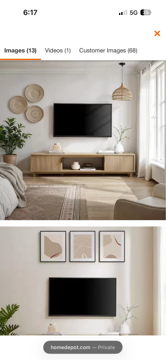 Light Wood Media Console with Sliding Doors - 70"
