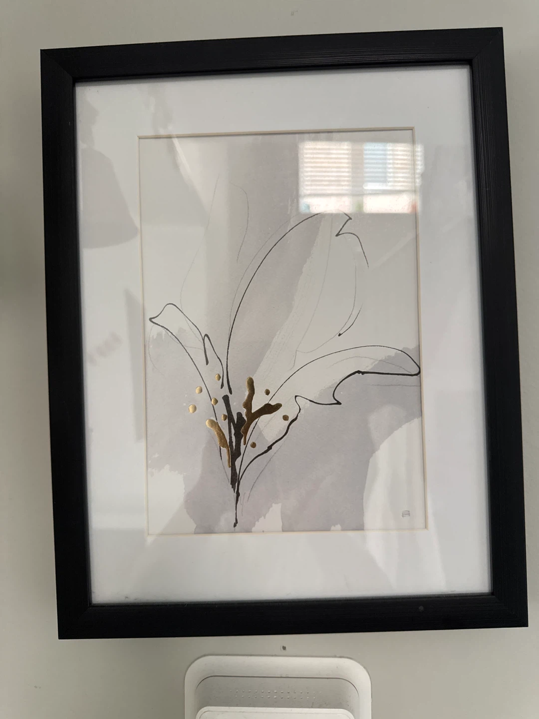 Framed Floral Line Art with Gold Accents
