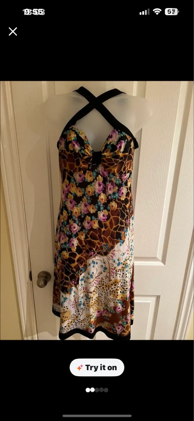 Patchwork Print Halter Dress with Floral and Animal Prints