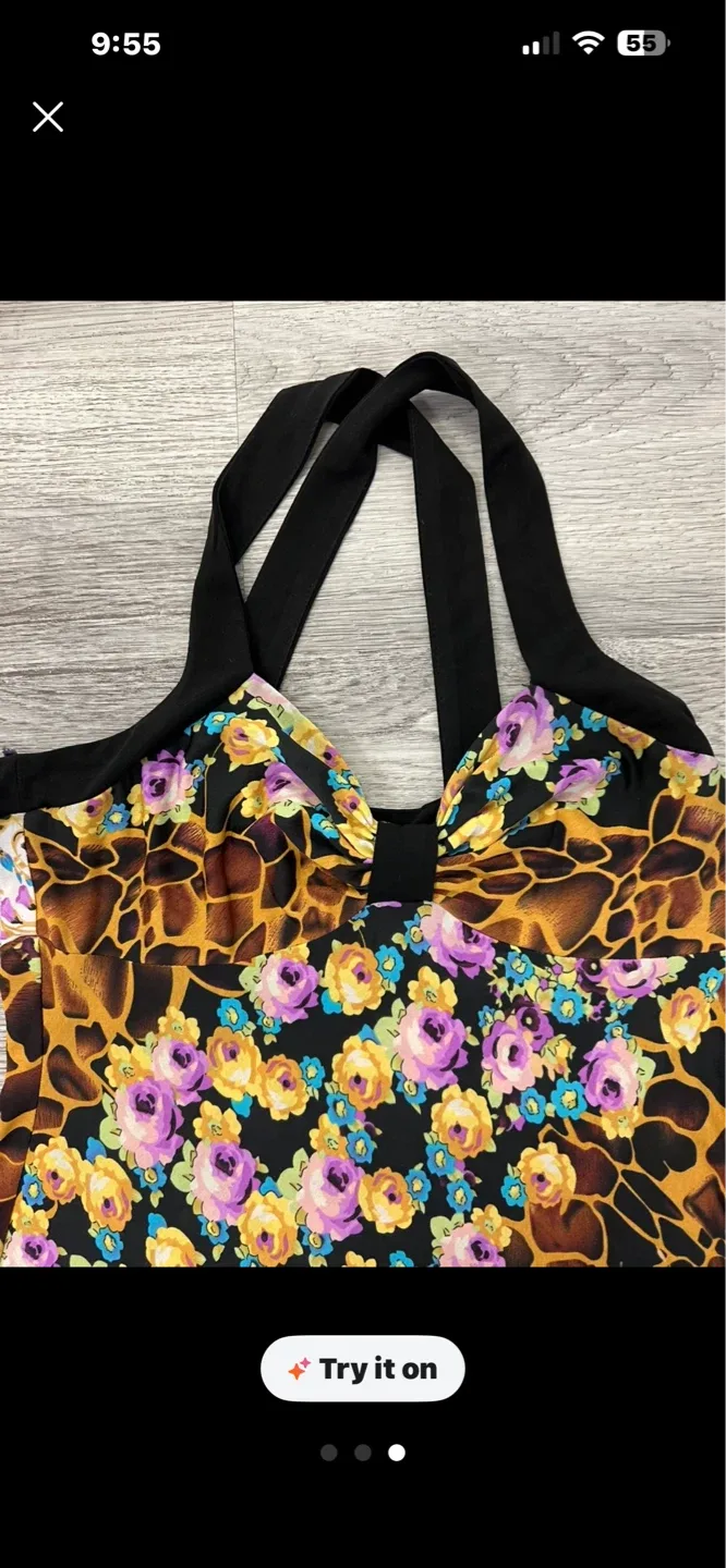 Patchwork Print Halter Dress with Floral and Animal Prints - photo 3