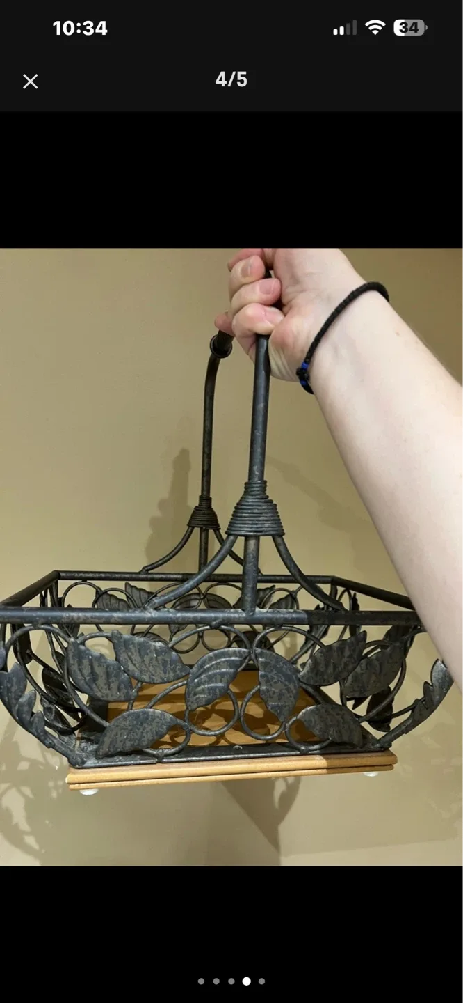 Decorative Metal Fruit Basket with Wood Accent