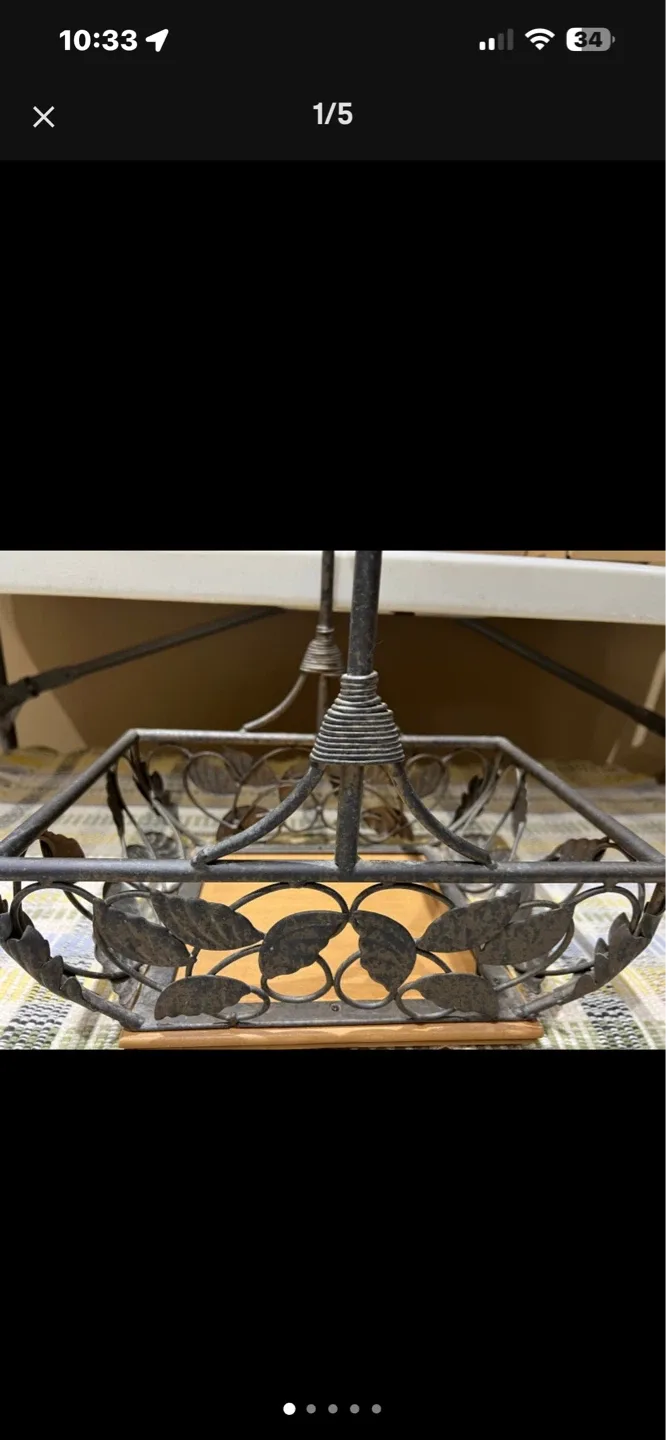 Decorative Metal Fruit Basket with Wood Accent - photo 2