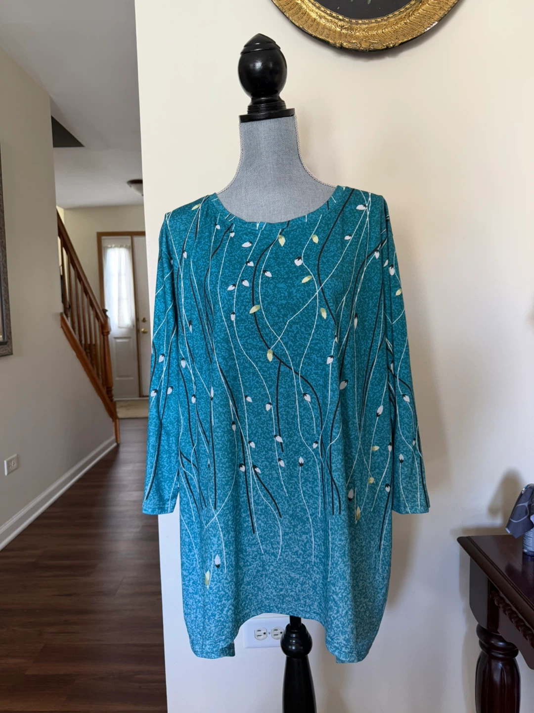Fantaslook Women's Teal Floral Print 3XL Top