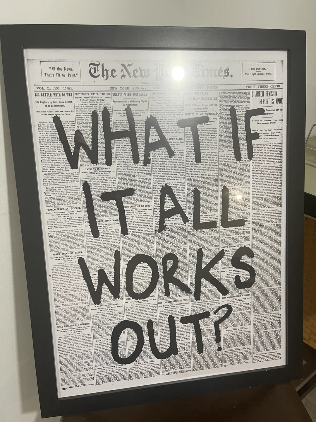 Framed New York Times Newspaper "What If It All Works Out?"