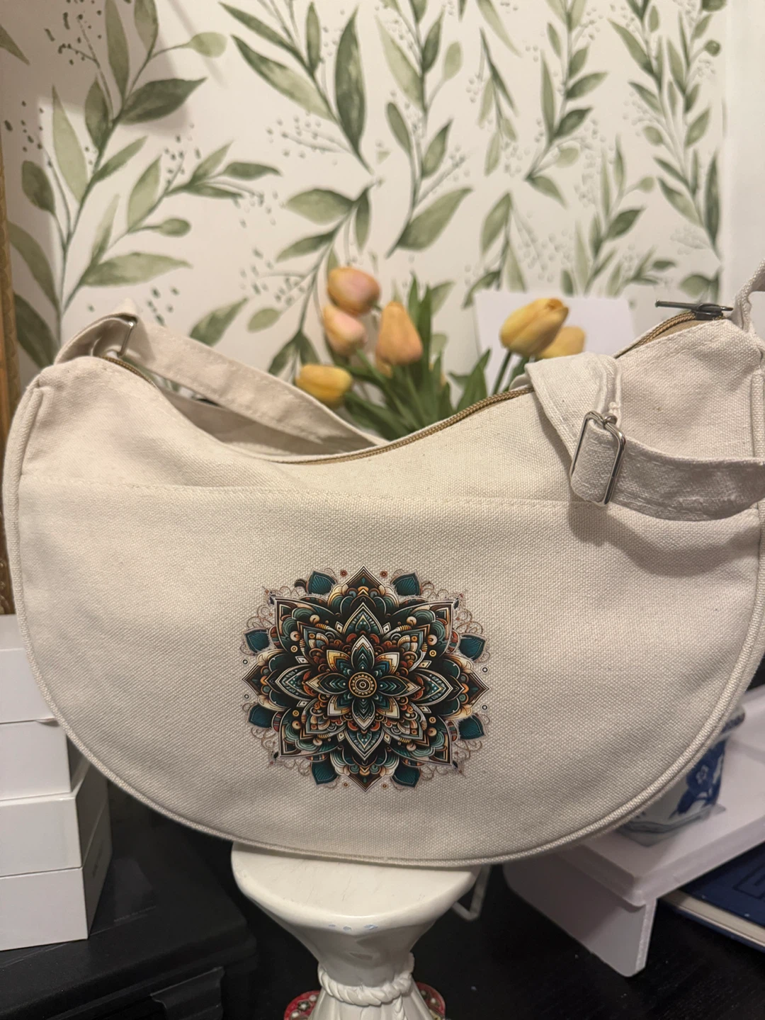 Canvas Shoulder Bag with Mandala Design