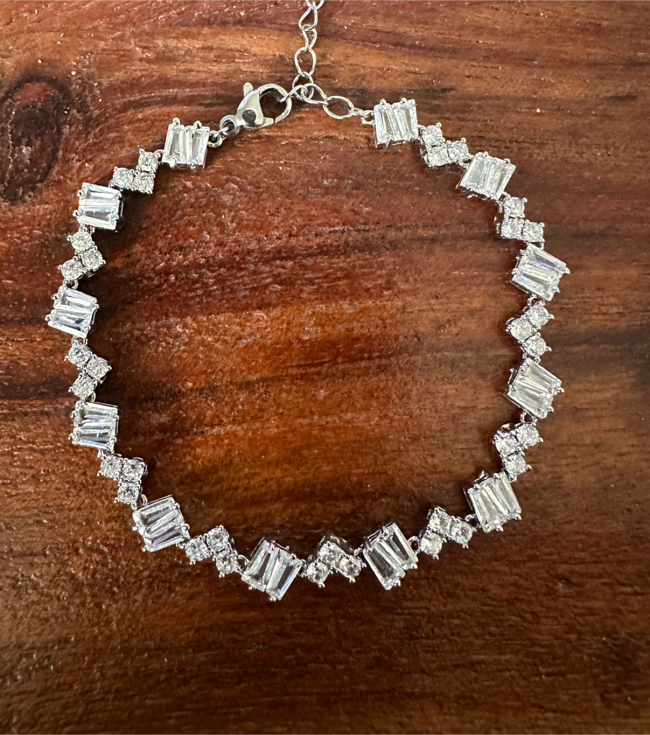 Sparkling Silver-tone Bracelet with Baguette and Round Crystals