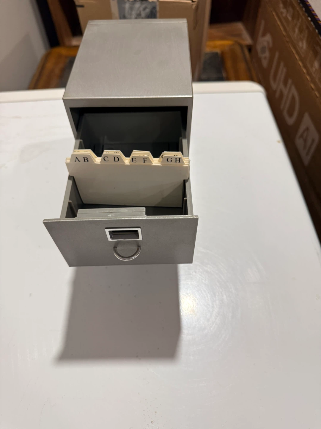 Grey 2-Drawer Metal Filing Cabinet small for business cards