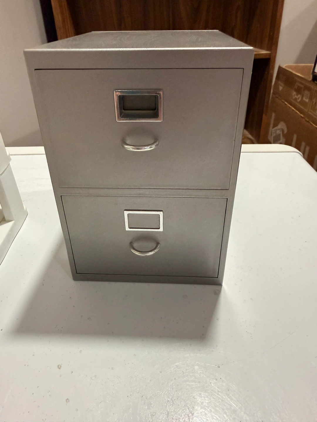 Grey 2-Drawer Metal Filing Cabinet small for business cards - photo 2