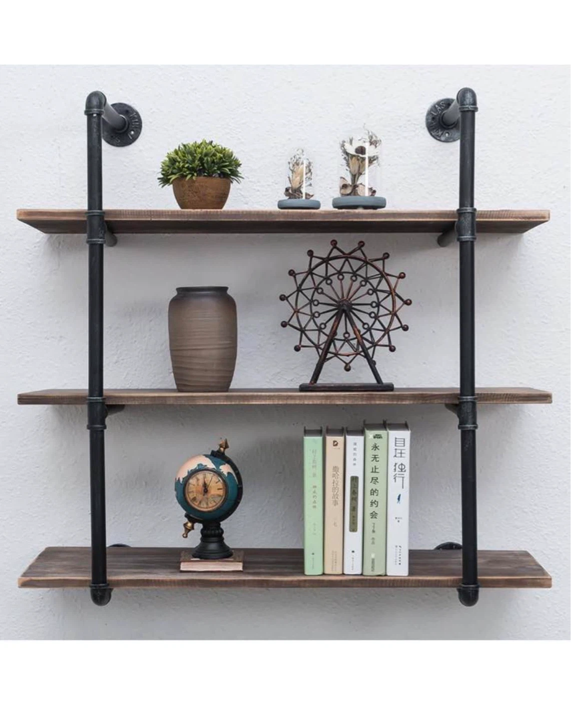 MBQQ Industrial Pipe Shelf 3-Tier Rustic Wall Mount 36.2in - photo 3