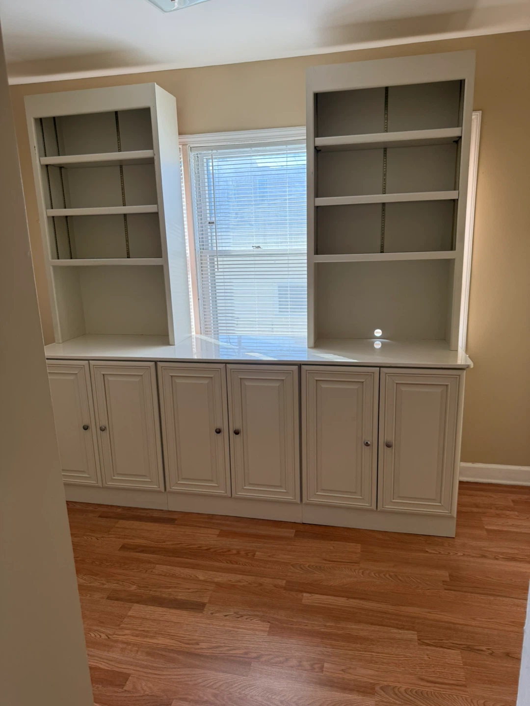 White Tall Bookshelf with Cabinet Base