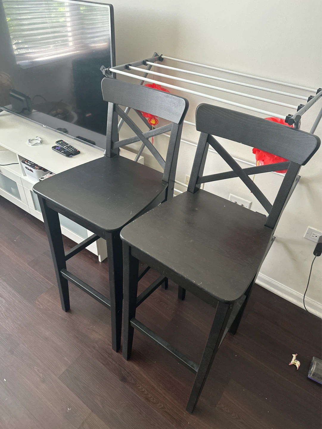 IKEA ROSENTORP Bar Stools with Backrest - Black (Set of 2)