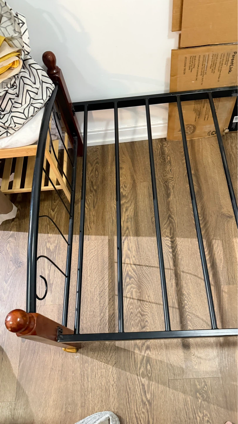 Black Metal Bed Frame with Wooden Accents - photo 2