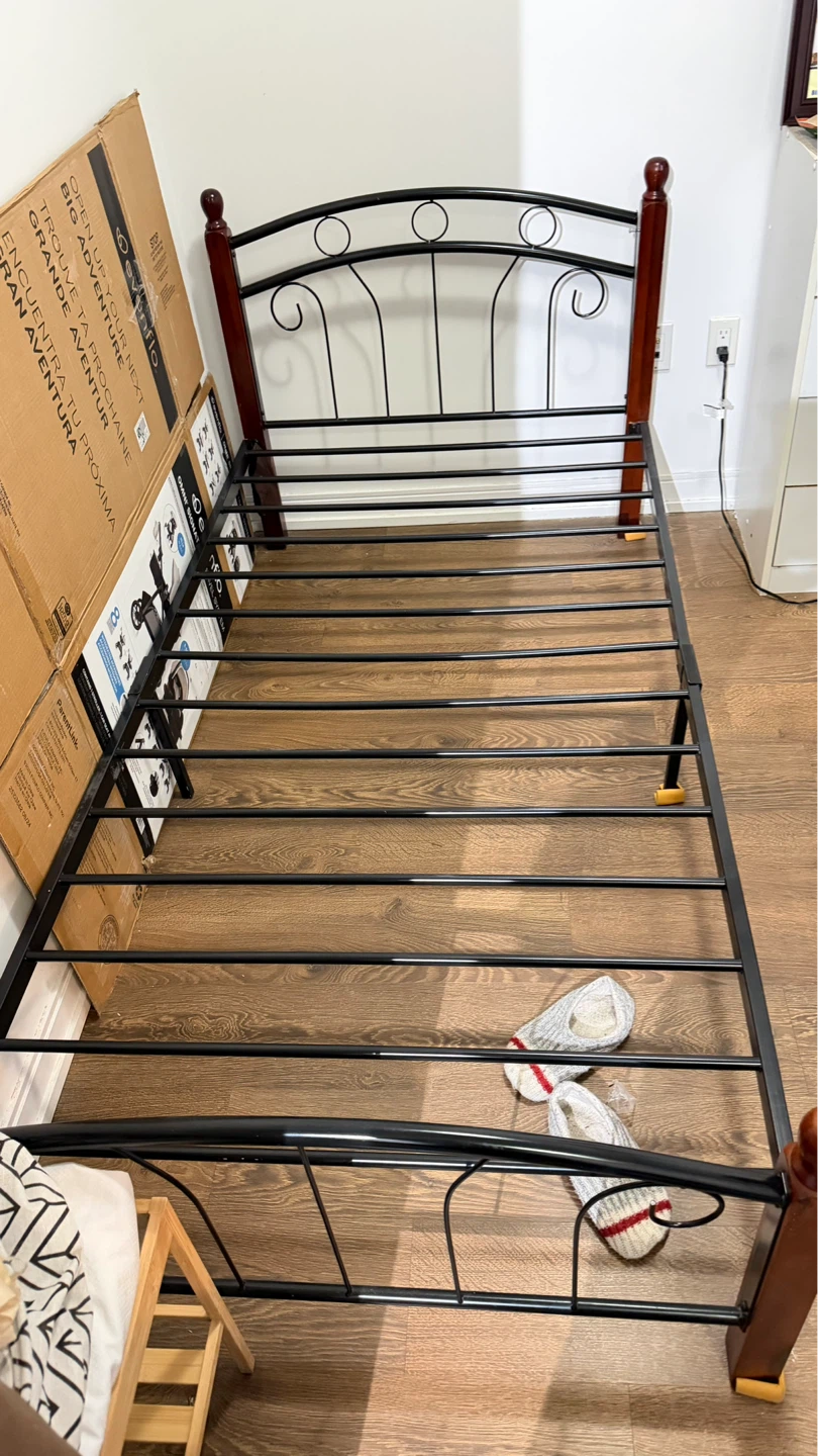 Black Metal Bed Frame with Wooden Accents - photo 3