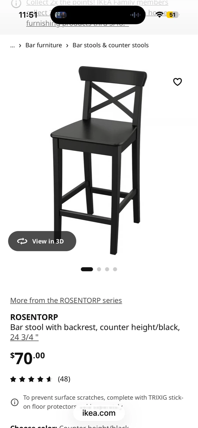 IKEA ROSENTORP Bar Stools with Backrest - Black (Set of 2) - photo 2