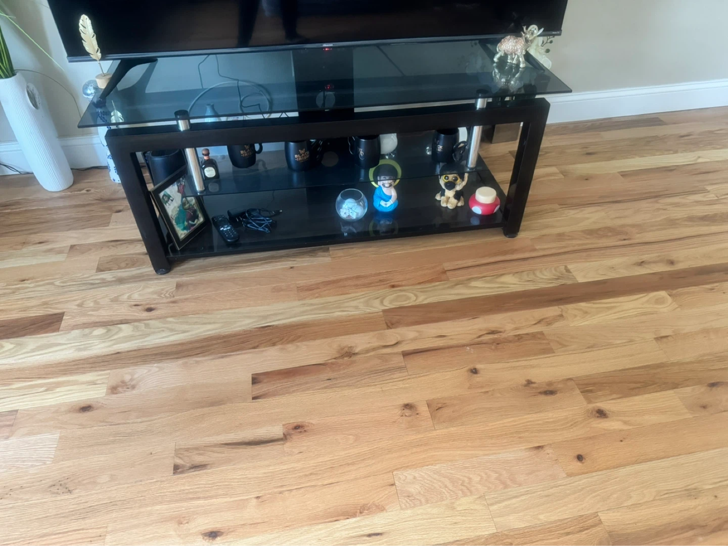 Black Glass Media Console TV Stand