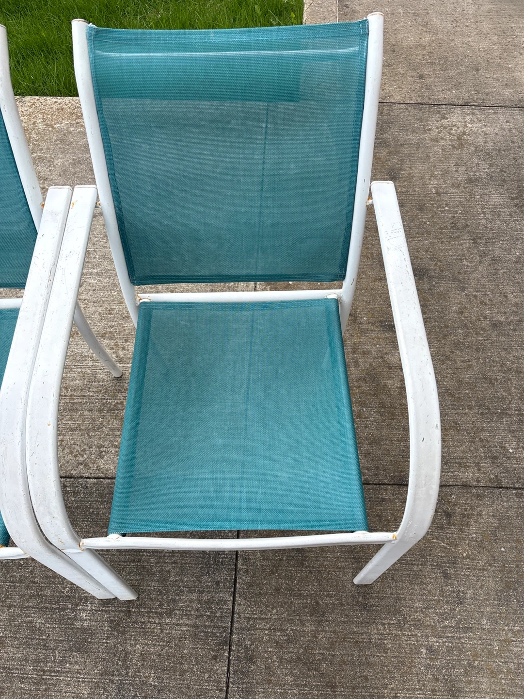 Set of 2 White Frame Teal Sling Patio Chairs - photo 3
