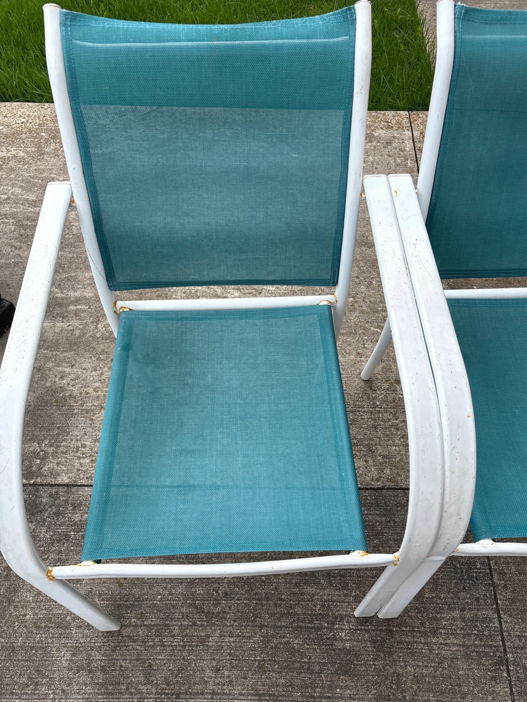 Set of 2 White Frame Teal Sling Patio Chairs - photo 2