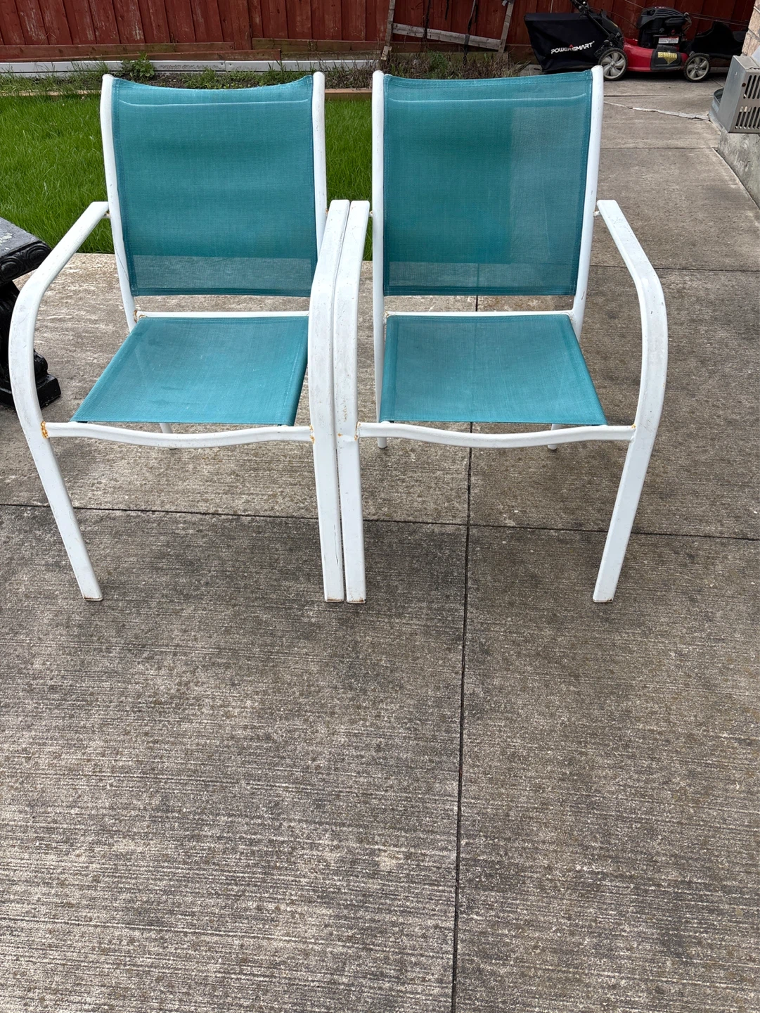 Set of 2 White Frame Teal Sling Patio Chairs