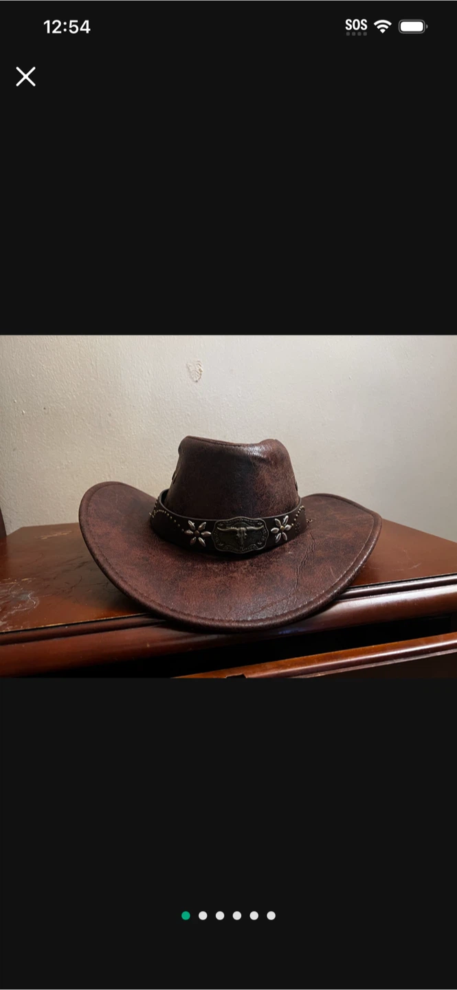 Brown Faux Leather Cowboy Hat with Western Embellishments - photo 2