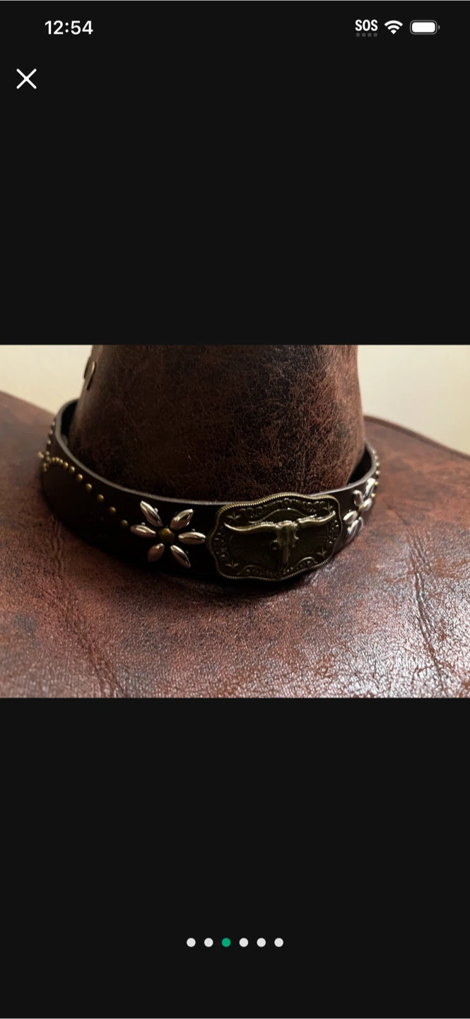Brown Faux Leather Cowboy Hat with Western Embellishments - photo 5