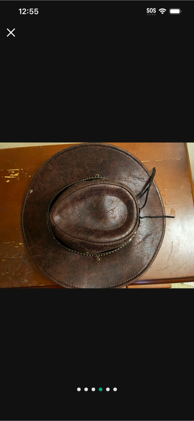 Brown Faux Leather Cowboy Hat with Western Embellishments - photo 3