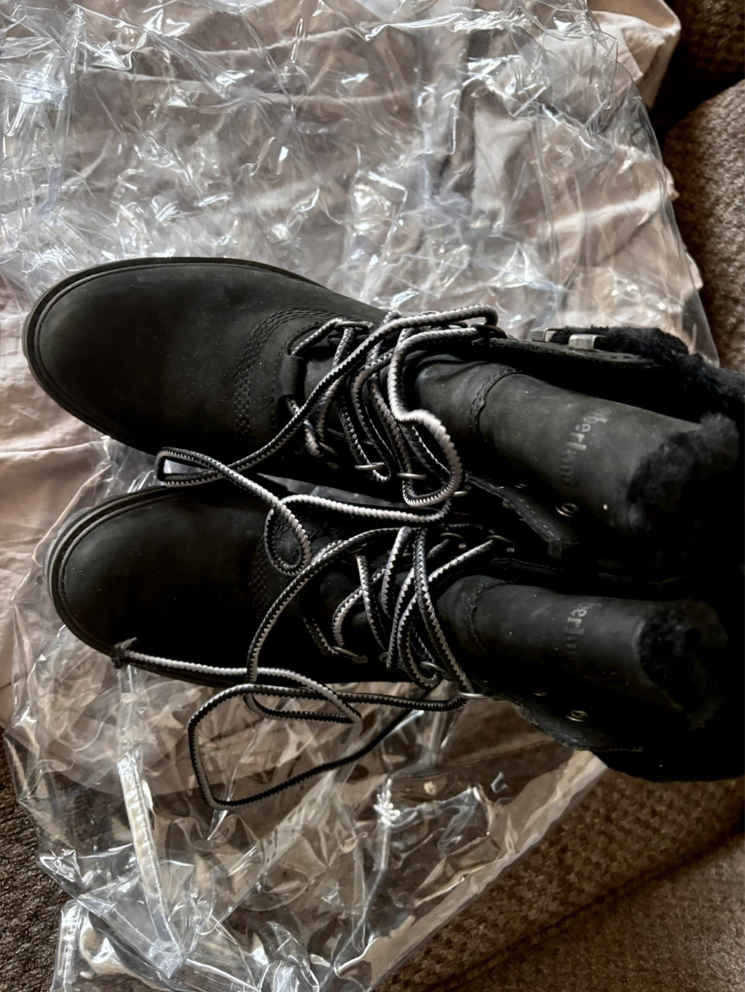 Timberland Black Suede Fur Lined Boots