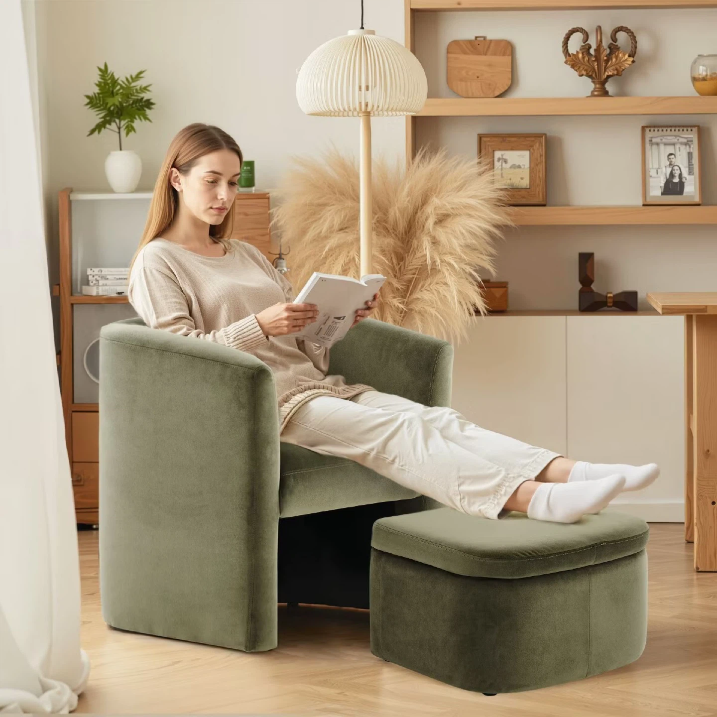 Velvet Armchair with Storage Ottoman - photo 3
