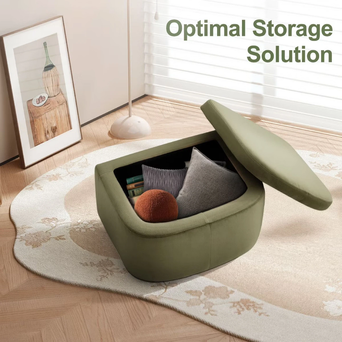 Velvet Armchair with Storage Ottoman - photo 2