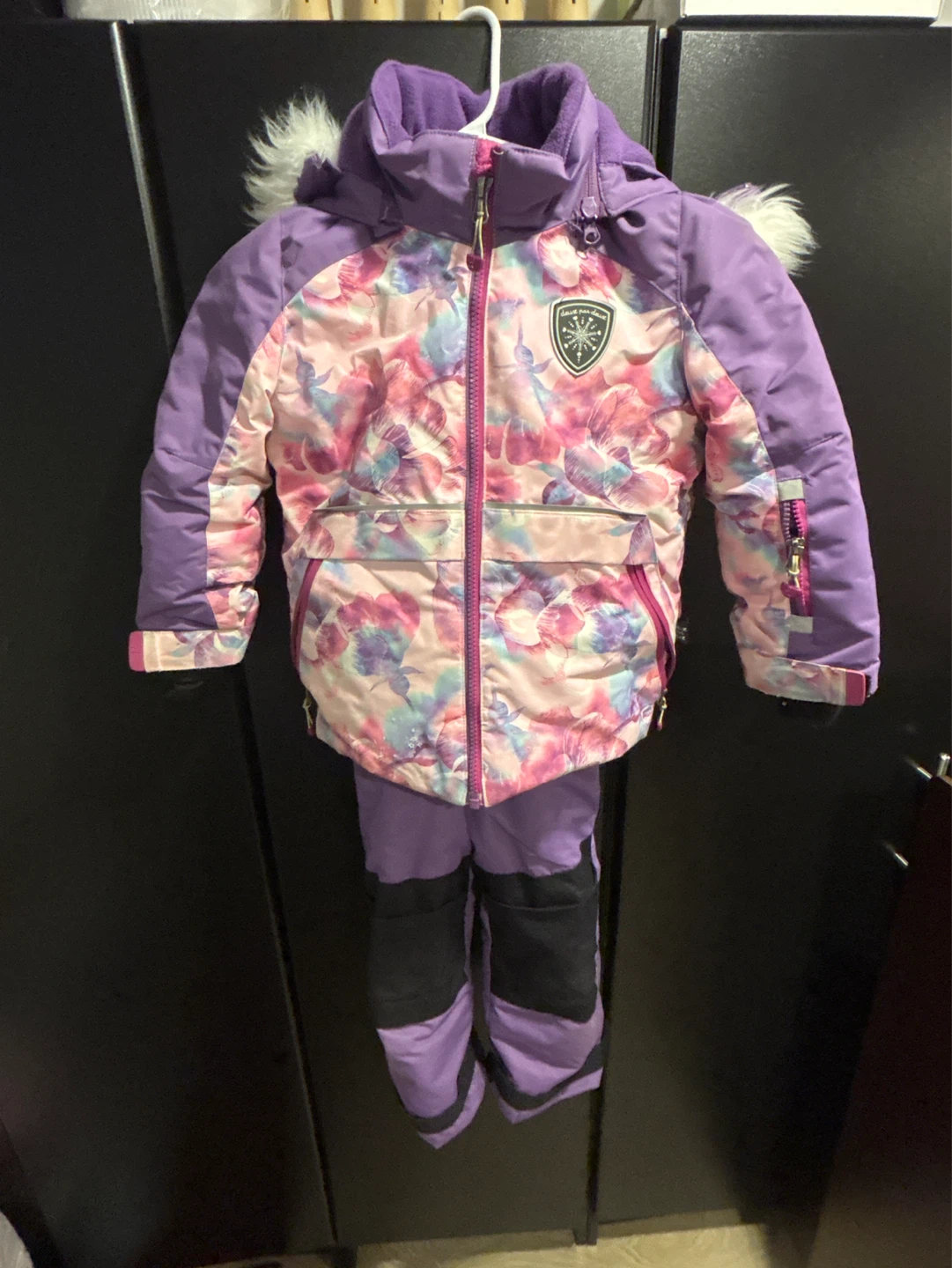 Deux par Deux Kids Ski Suit - Purple Floral - Size 4