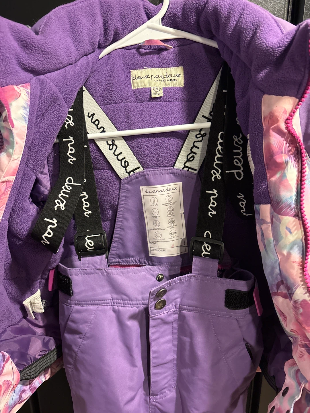 Deux par Deux Kids Ski Suit - Purple Floral - Size 4 - photo 2