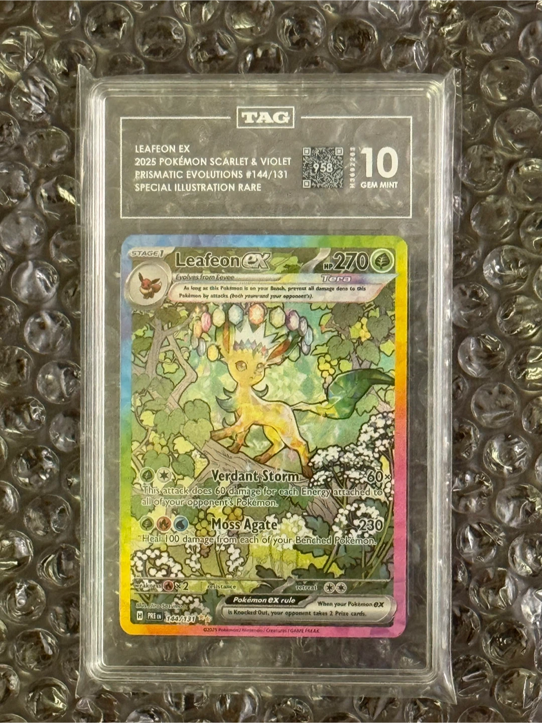 Leafeon EX Pokemon Prismatic Evolutions 144/131 Tag 10 psa