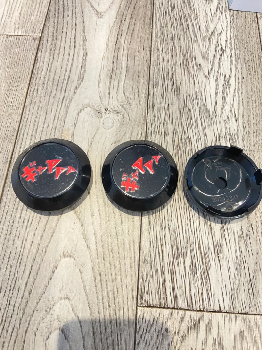 Set of 3 Black Red Emblem Wheel Center Caps