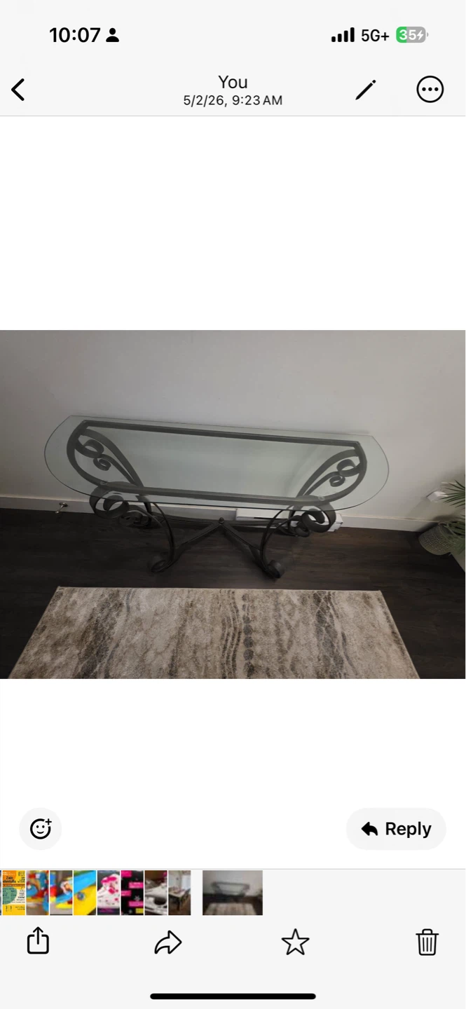 Glass Console Table with Ornate Metal Base