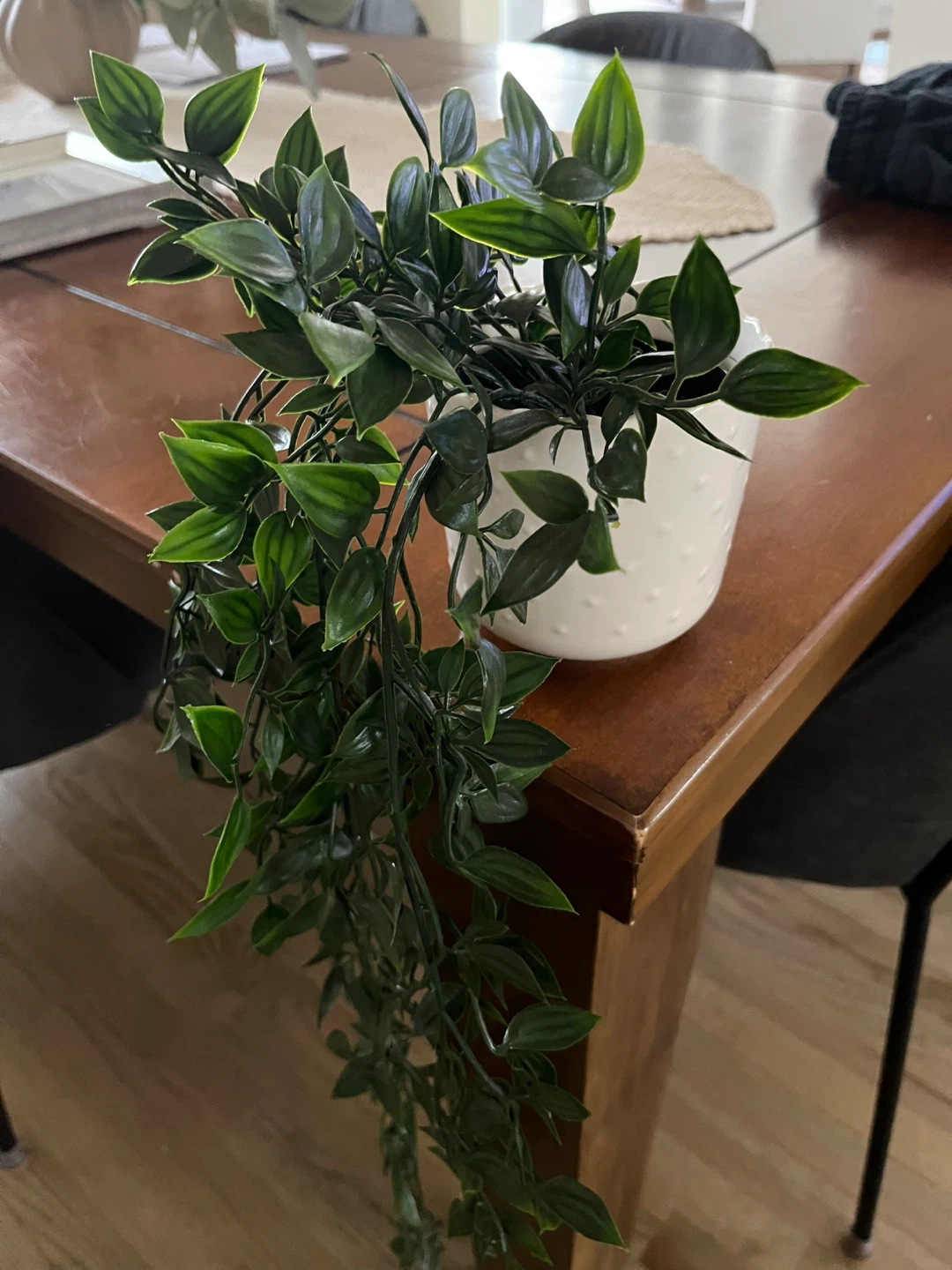 Faux Hanging Plant in White Textured Pot