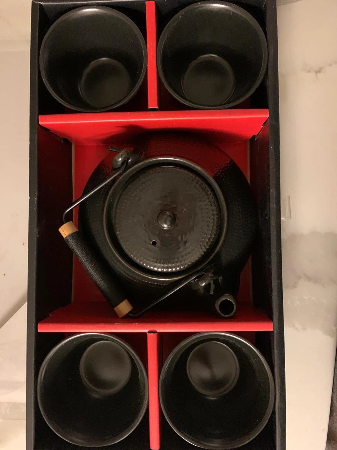 Black Cast Iron Tea Set with 4 Cups