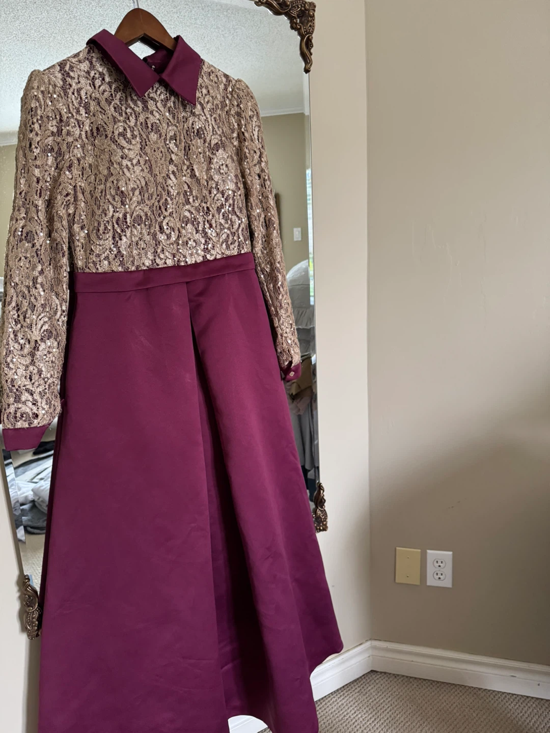 Gold Lace & Burgundy Dress