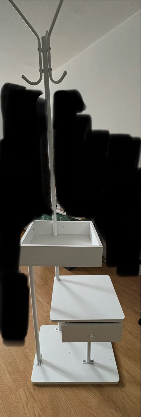 White Coat Rack with Shelves and Drawer