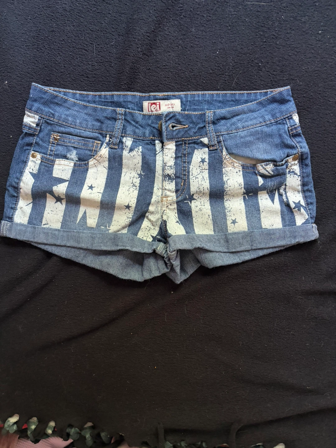 Levi's Ashley Low Rise Denim Shorts American Flag Print Size 7