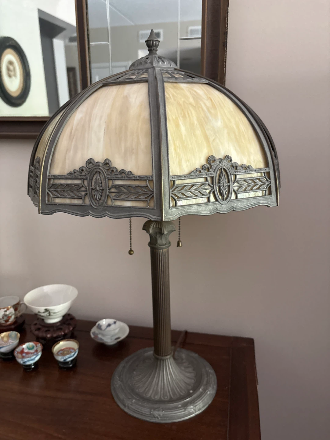 Antique Slag Glass Table Lamp