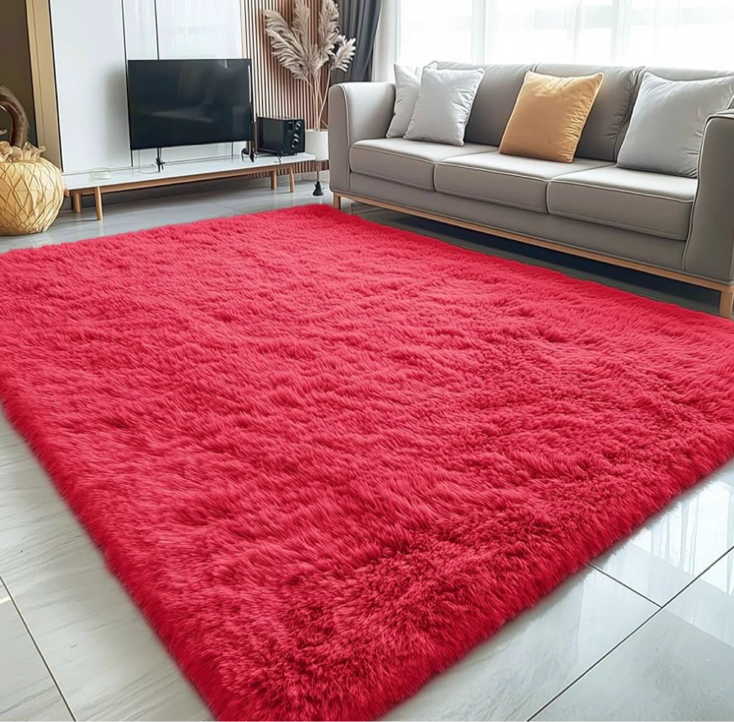 Red Plush Shag Area Rug 5x7 - photo 3