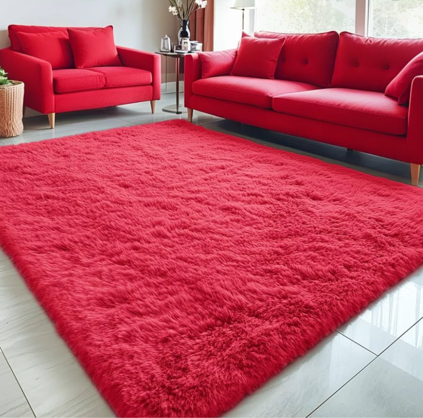 Red Plush Shag Area Rug 5x7