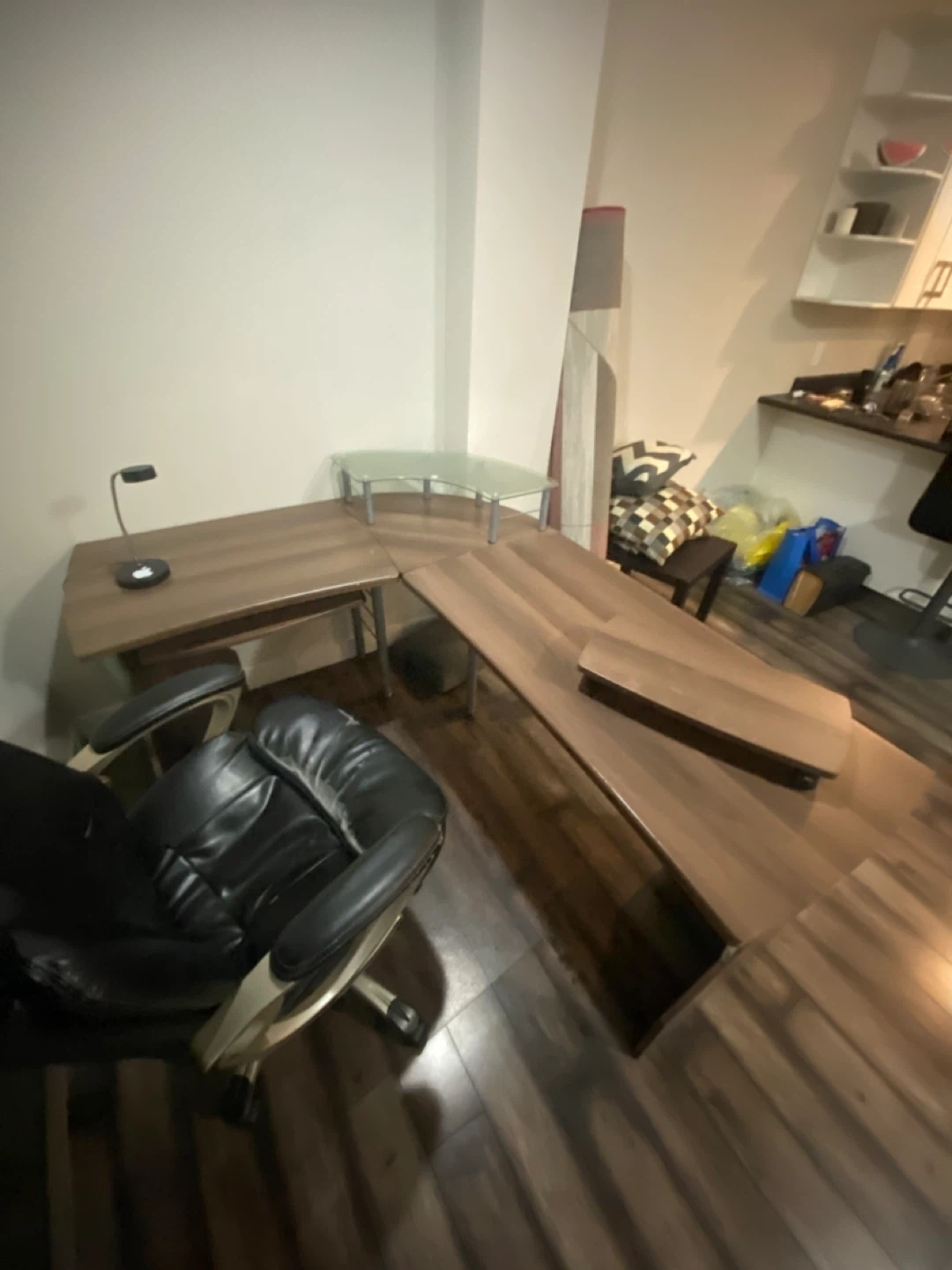 L-Shaped Wooden Desk with Glass Accent - photo 2