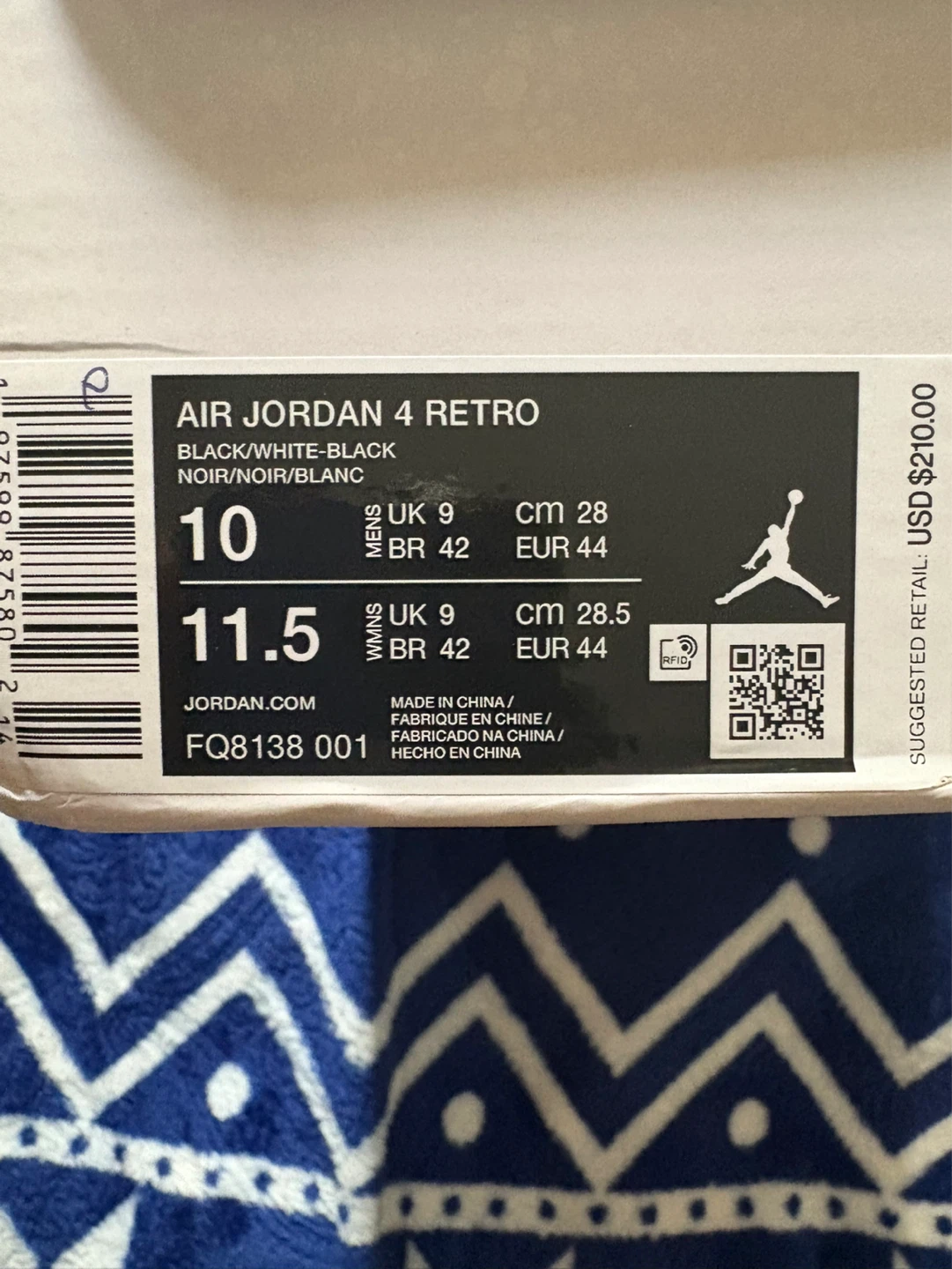 Air Jordan 4 Retro Black/White Men's Size 10 - photo 5