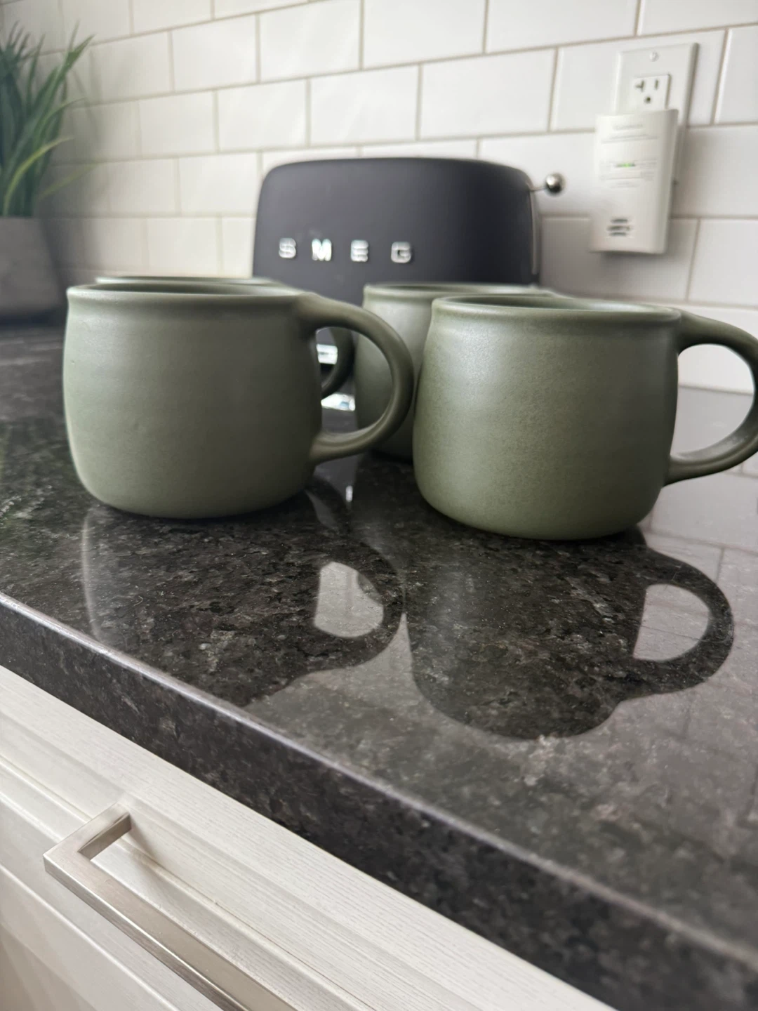 Four (4) Large Green Pottery Mugs - Pick up in Alpine Park SW