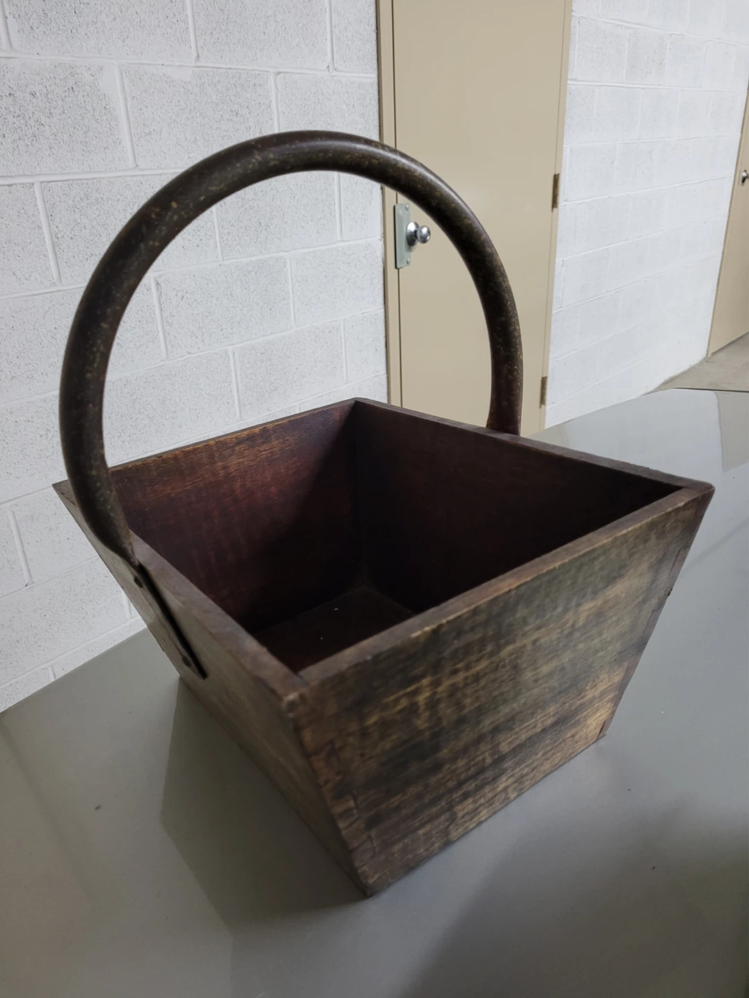 Wooden Crate Basket with Metal Handle
