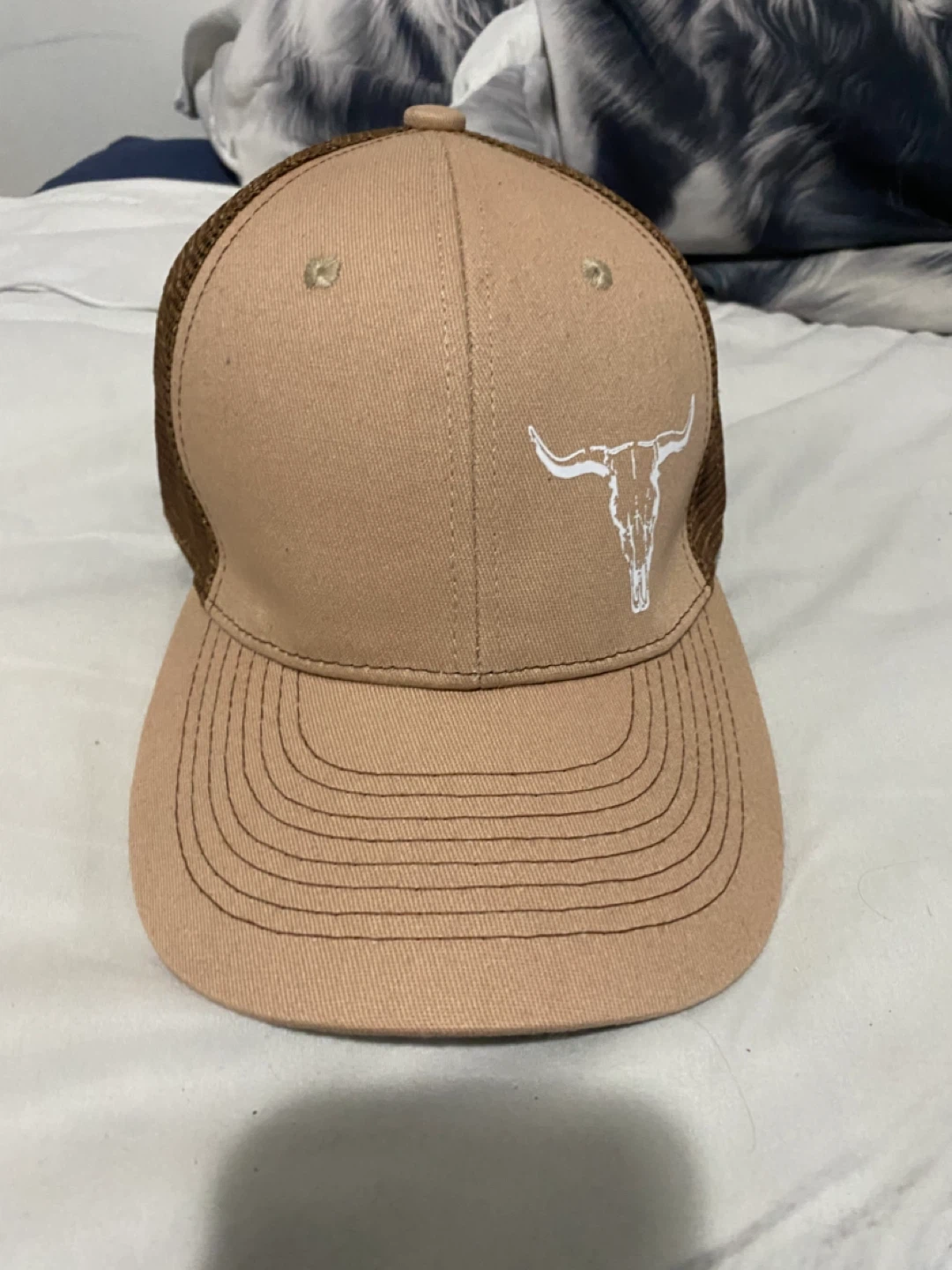 Tan and Brown Trucker Hat with Bull Skull Graphic - photo 2